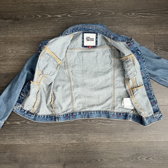 TOMMY HILFIGER Vintage Womens Small 90s Y2K Denim Jean Trucker Jacket Western - Picture 7 of 12